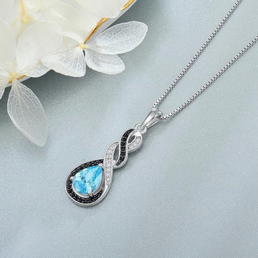 Two Tone Infinity Teardrop Necklace Aquamarine